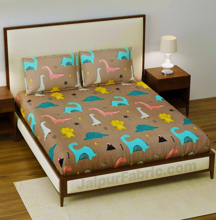 Dino Kids Fitted BedSheet Supersoft Single Bed Size with 1 Pillow Cover