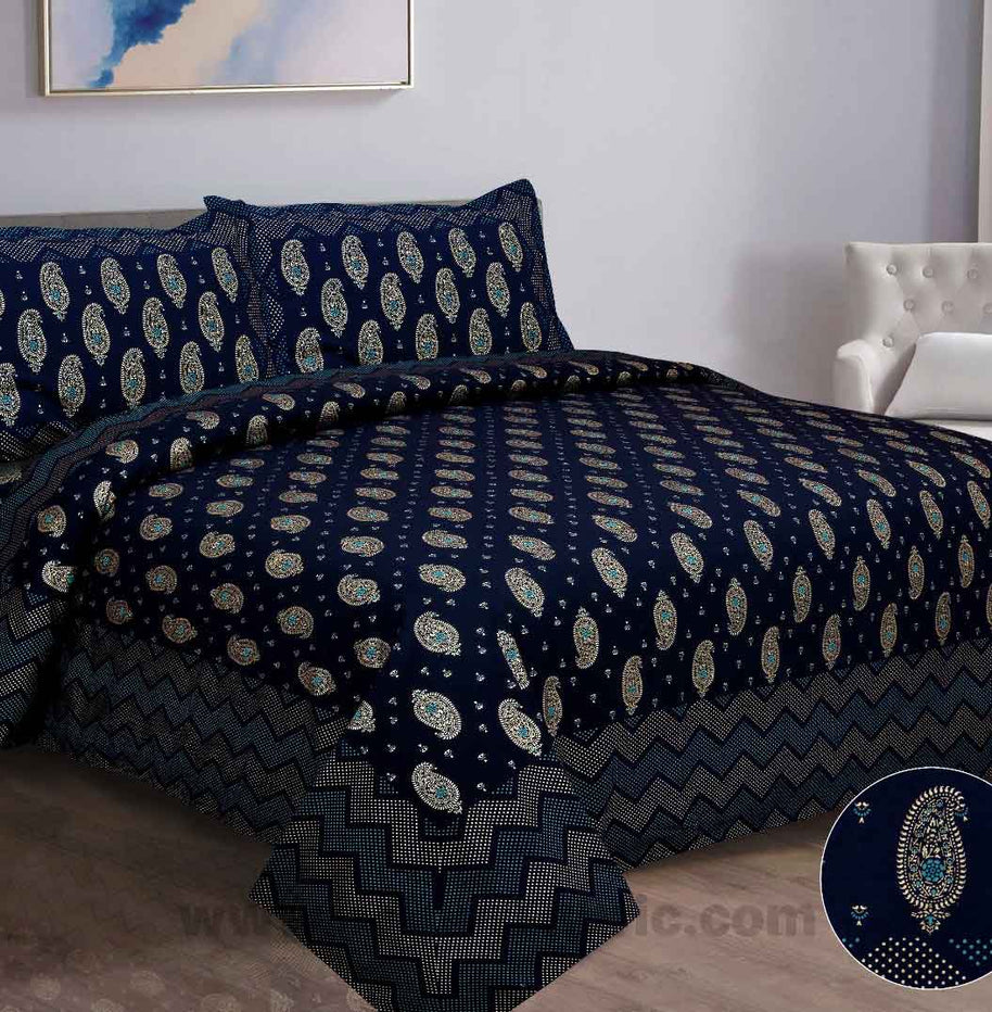 Traditional Goldi Nay Blue King Size BedSheet