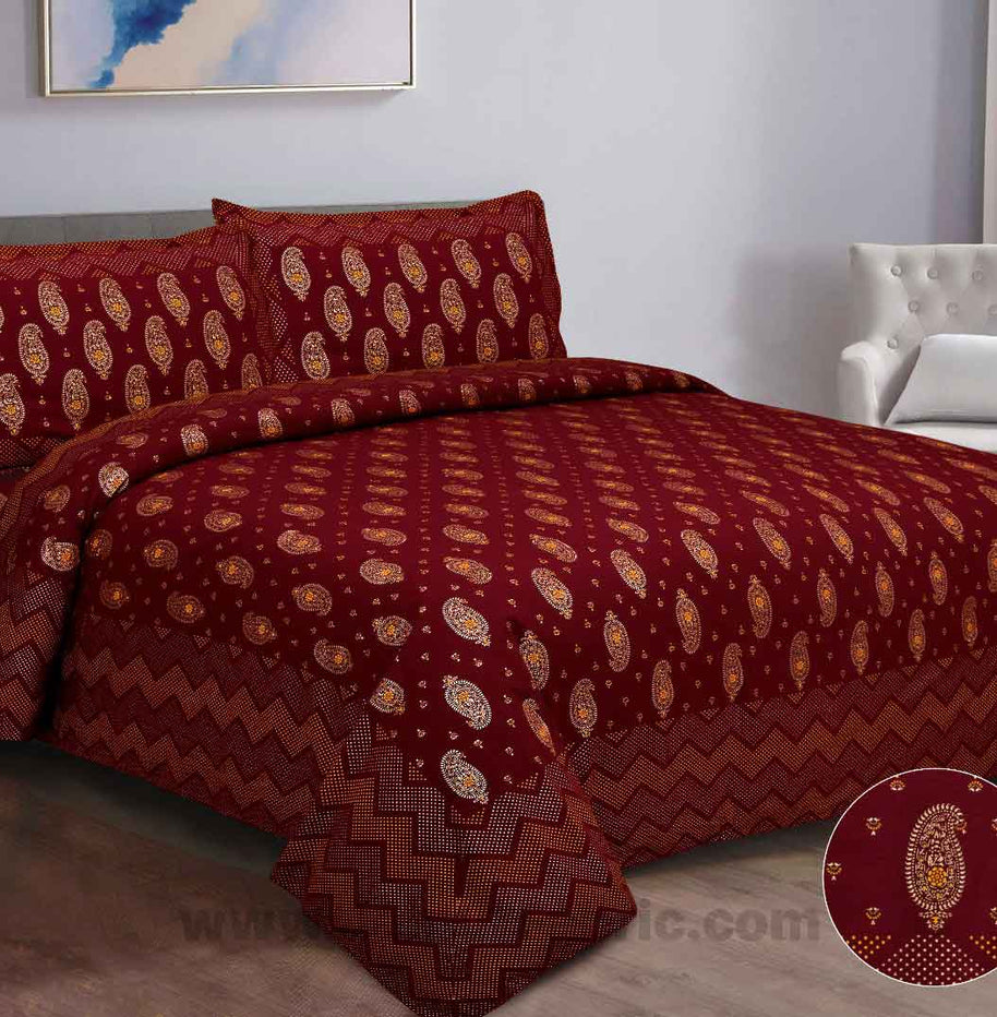 Traditional Goldi Maroon King Size BedSheet