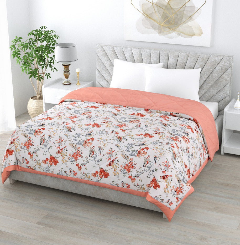 Nature Melody Peach Cotton Quilted Bedcover Comforter Blanket