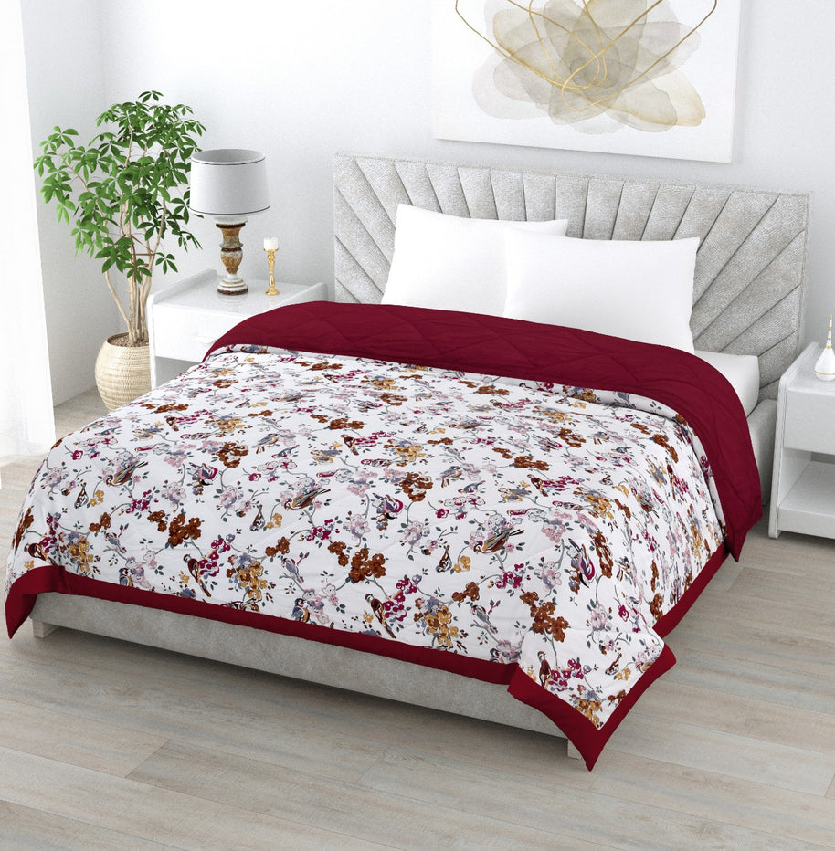 Nature Melody Maroon Cotton Quilted Bedcover Comforter Blanket