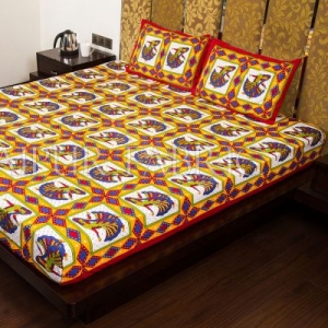 Red Jaipuri Ghoomar Dance Print Cotton Double Bed Sheet