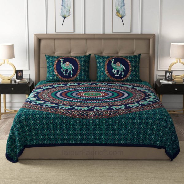 Buy PURE COMFORT 100% Cotton Mandala 120 TC Double Bedsheet Peacock  Feathers Printed Design with 2 Pillow Covers-King Size, Blue Online at  Lowest Price Ever in India