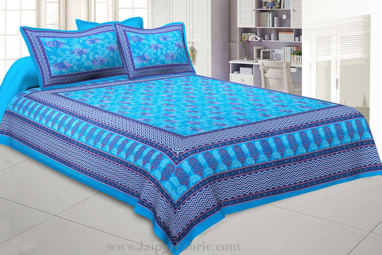 Buy Vibrant Blue Floral Double Bedsheet Online, Cash On Delivery ...