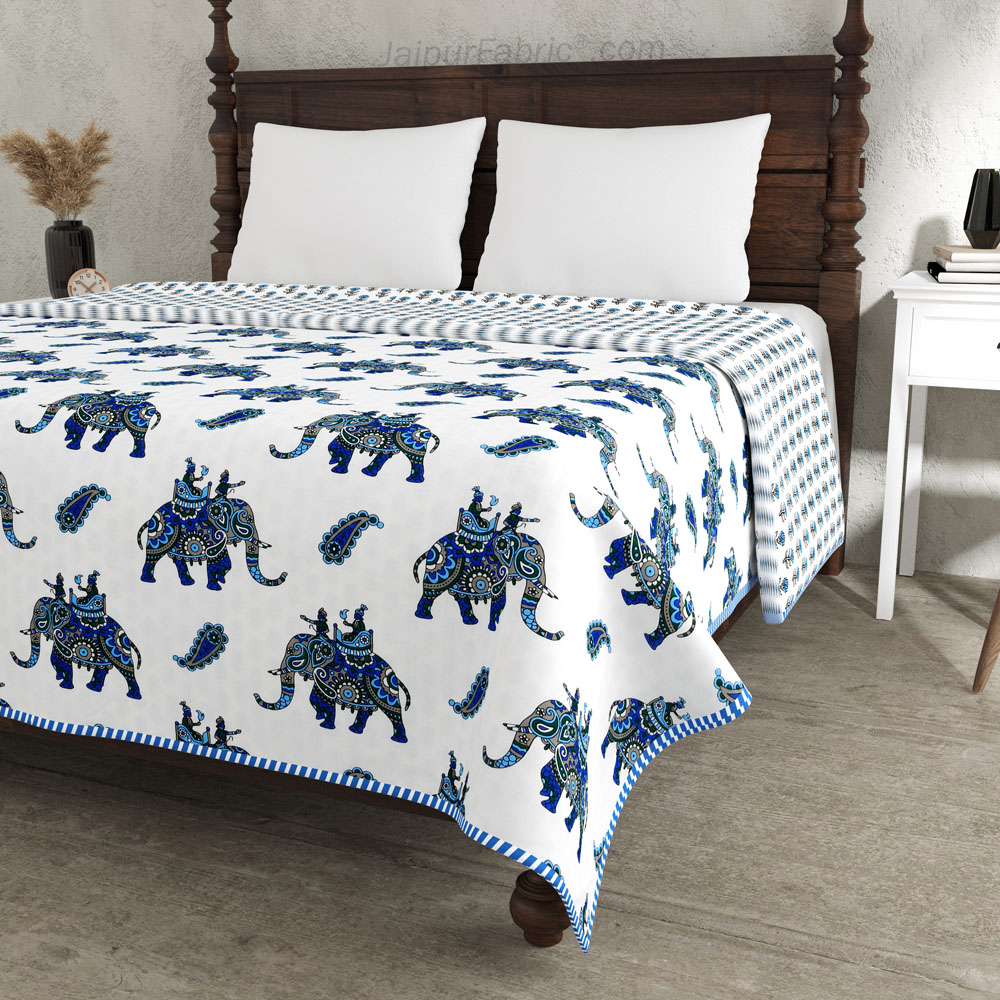 Shahi Sawari Cool Blue Pure Cotton Reversible Double Bed AC Quilt Dohar