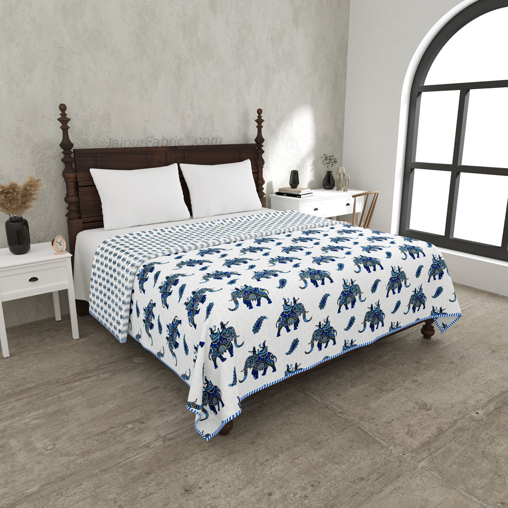 Shahi Sawari Cool Blue Pure Cotton Reversible Double Bed AC Quilt Dohar