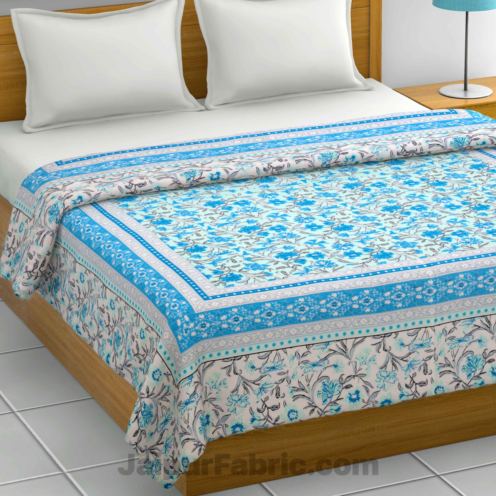 Lightweight Reversible Double Bed Dohar Blue Leaves FlowerSkin Friendly ...