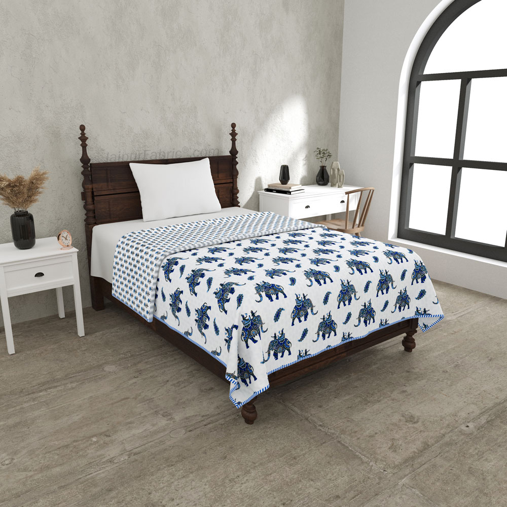 Shahi Sawari Cool Blue Pure Cotton Reversible Single Bed AC Quilt Dohar