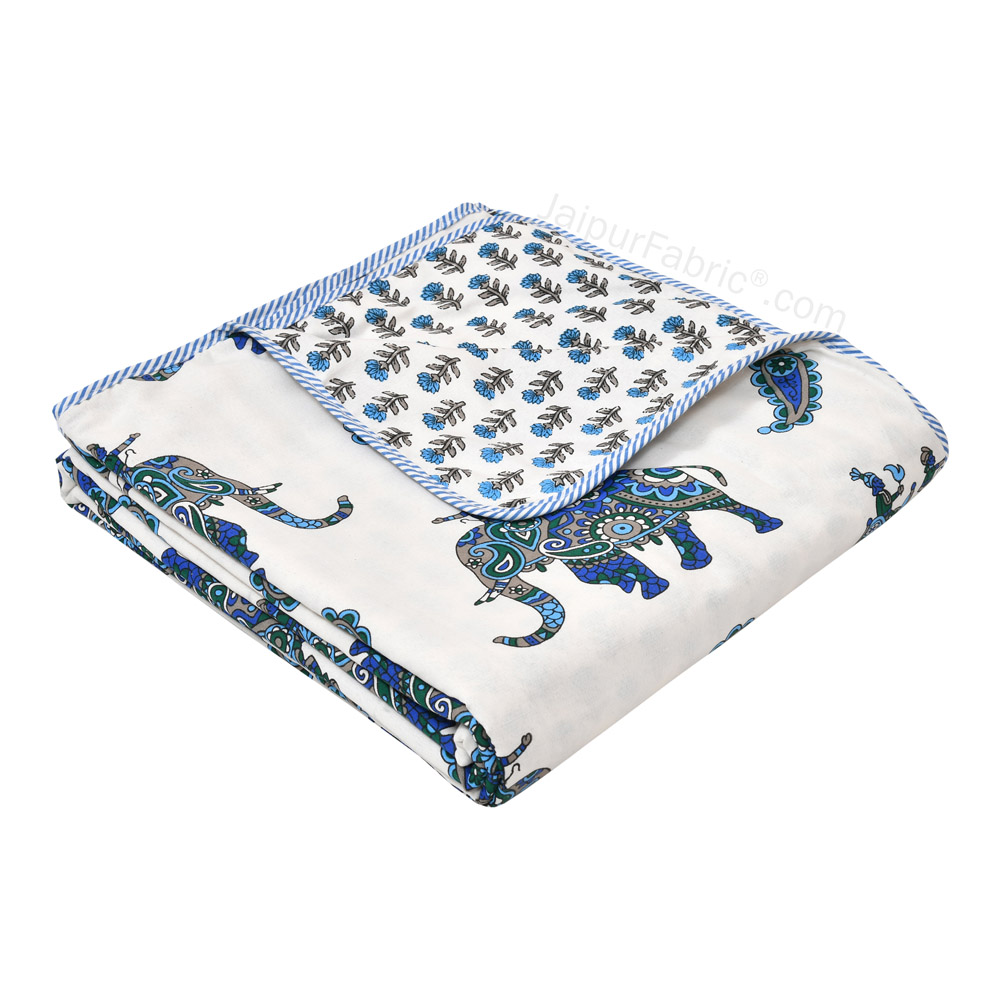 Shahi Sawari Cool Blue Pure Cotton Reversible Single Bed AC Quilt Dohar