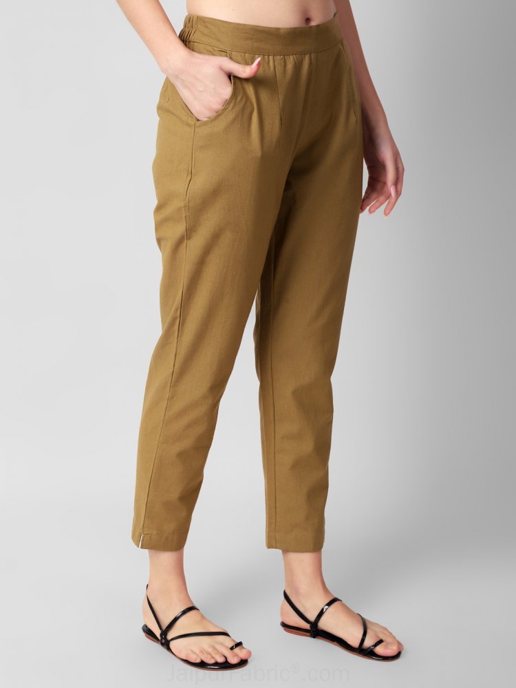Buy NTX Women Cotton Flex Ankle Length Trouser Pants Side Chain Closer for  Casual Wear Office Wear Medium Coffee Brown at Amazonin